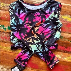 art class Black Rashguard with Neon Pink Orange Aqua Palm Print